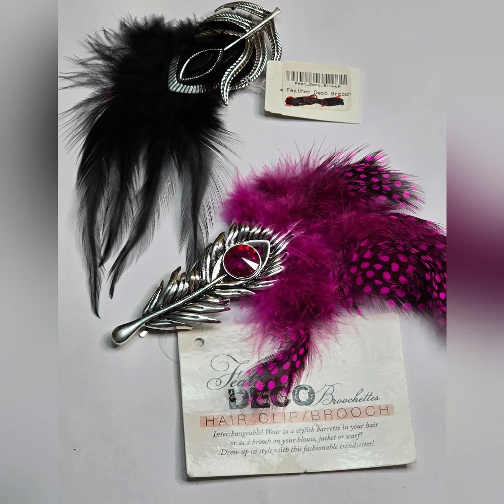 Treska Feather Deco Brooches Hair Clip Barrette Convertible Feather‎ Brooch Lot